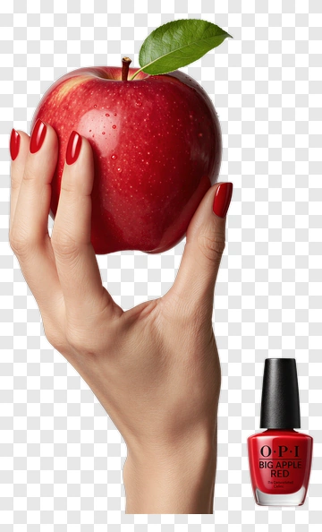 Hand Holding Red Apple With Nail Polish PNG