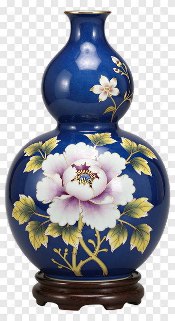 Hand-Painted Peony Vase With Gourd Shape PNG