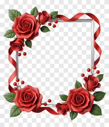 Red Roses And Ribbon Frame PNG