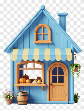 Cozy Blue Shop With Pumpkins And Pastries PNG