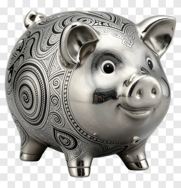 Decorative Silver Piggy Bank PNG