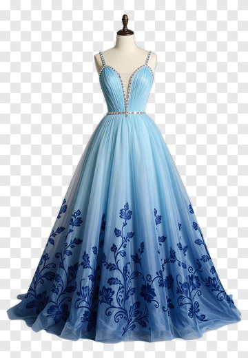 Elegant Blue Ball Gown With Embroidery PNG