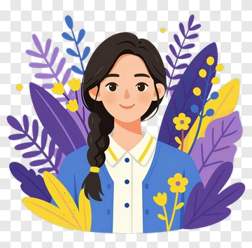 Girl Portrait With Flower And Leaf PNG