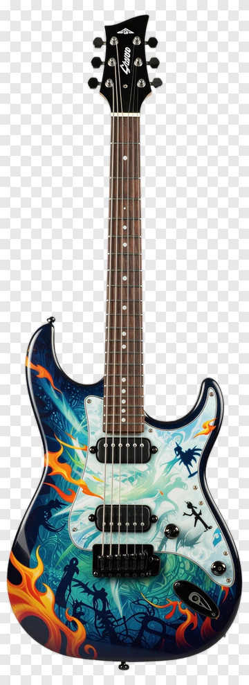 Custom Electric Guitar With Fantasy Design PNG