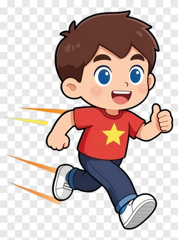 Energetic Boy Running With Thumbs Up PNG