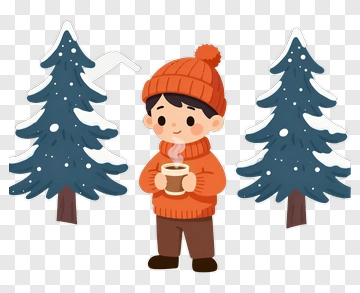 Child In Winter Holding Hot Drink PNG