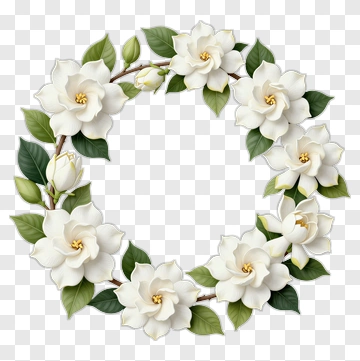 White Gardenia Flower Wreath PNG
