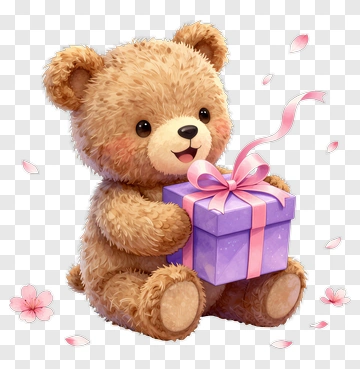 Teddy Bear Holding A Gift Box PNG