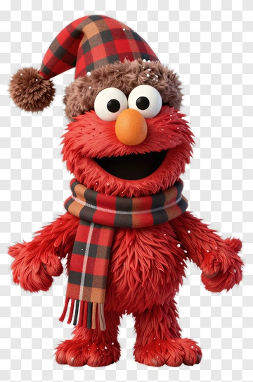 Elmo In Christmas Hat And Scarf PNG