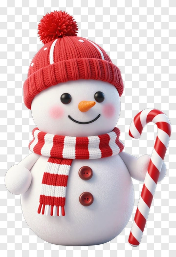 Snowman With Candy Cane PNG