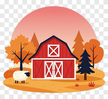 Red Barn With Sheep In Autumn PNG