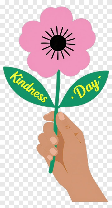 Hand Holding Pink Flower With Kindness Day Text PNG