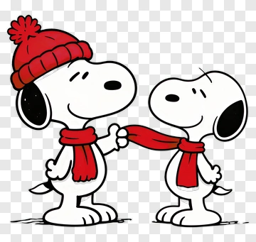 Two Snoopy Dogs Sharing A Scarf PNG