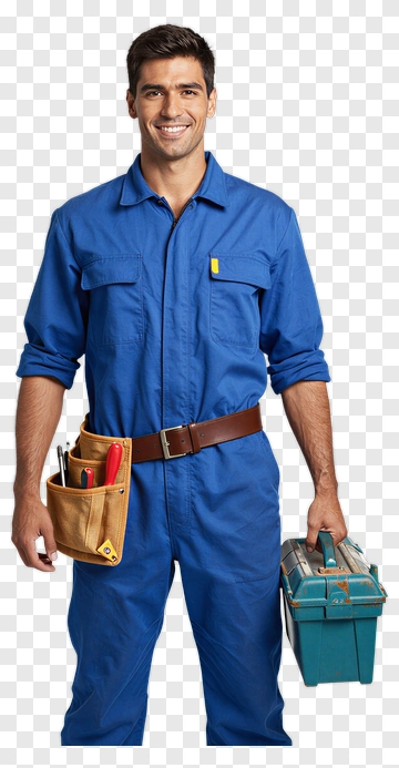 Smiling Toolworker In Blue Overalls PNG
