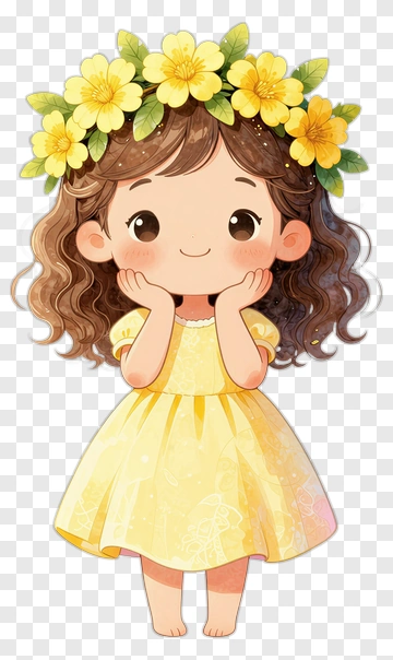 Cute Girl With Flower Crown PNG
