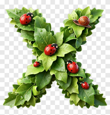 Letter X Made Of Leaves And Insects PNG