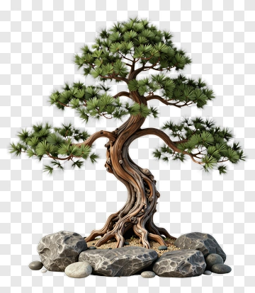 Bonsai Pine Tree With Rocks PNG