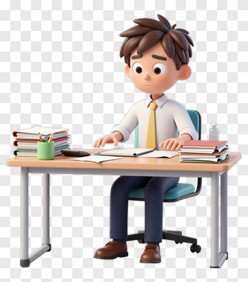 Cartoon Boy Sitting At Desk PNG
