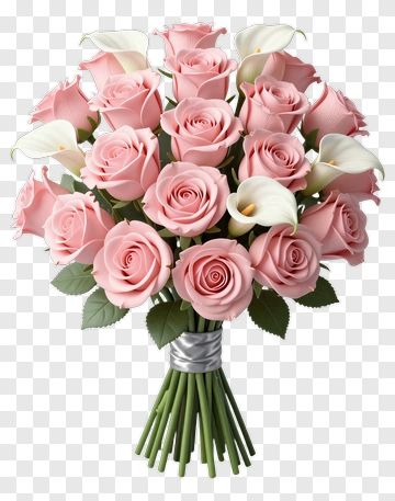 Pink Roses And White Calla Lilies Bouquet PNG