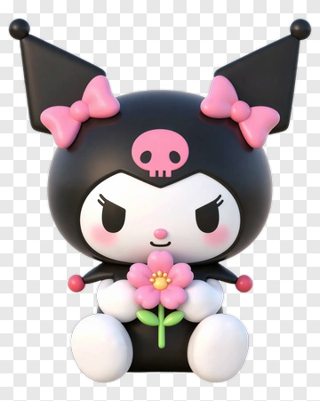 Kuromi Holding A Pink Flower PNG