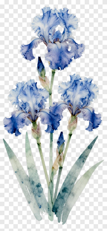 Blue Iris Watercolor Painting PNG