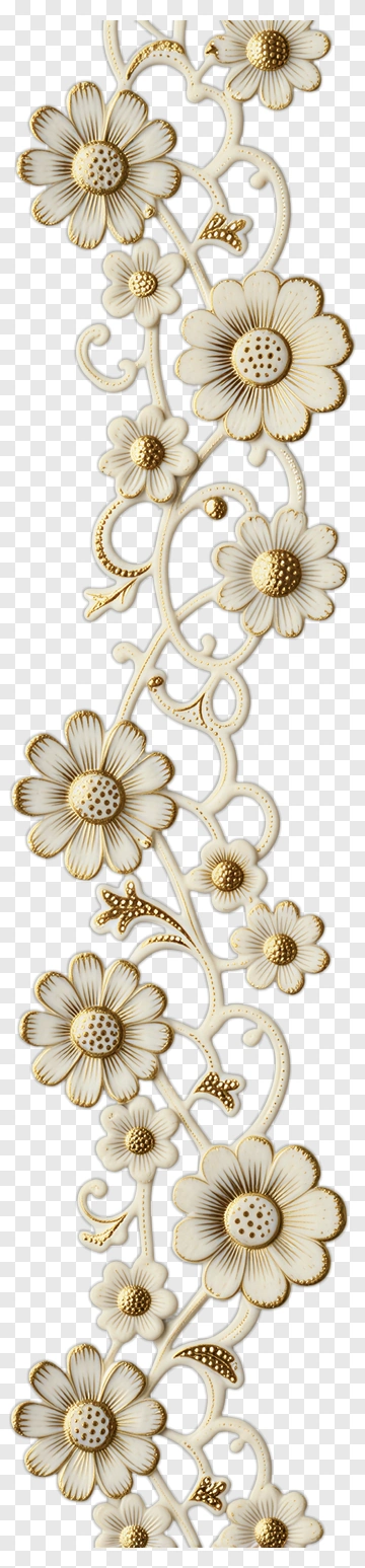 White And Gold Floral Border Design PNG