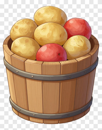 Potato In Wooden Barrel PNG