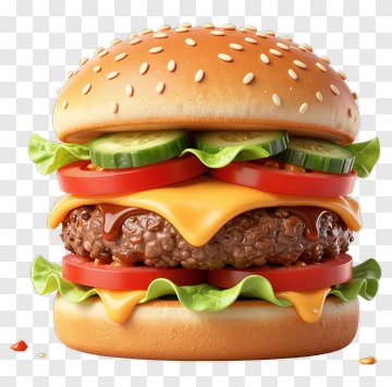 Delicious Hamburger With Cheese And Vegetables PNG
