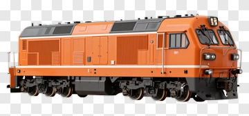 Orange Locomotive On Railway Track PNG