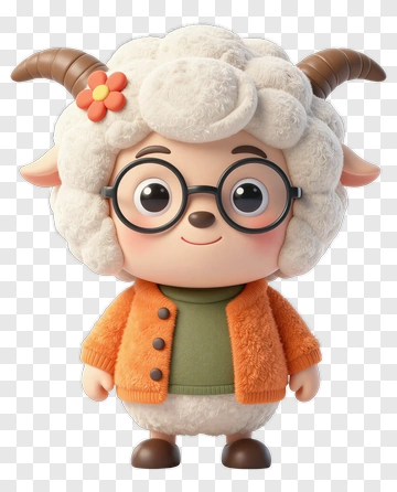 Cute Sheep Character With Glasses PNG