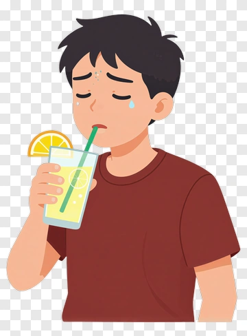Boy Drinking Lemonade On A Hot Day PNG
