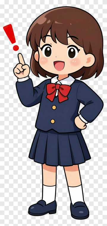 Cartoon Girl Pointing With Red Exclamation Mark PNG