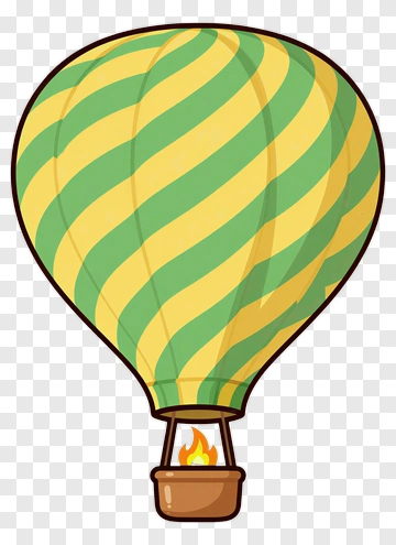 Hot Air Balloon With Green And Yellow Stripes PNG