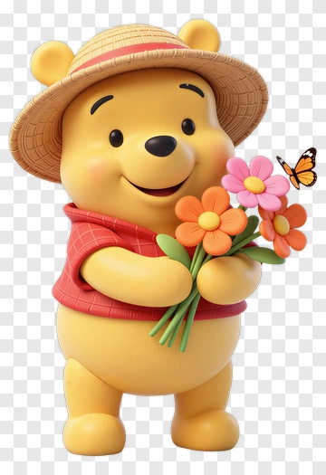 Winnie The Pooh With Flowers PNG