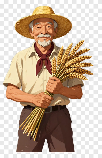 Elderly Farmer Holding Wheat PNG