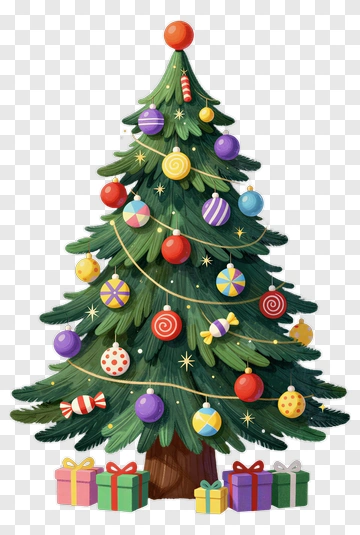 Decorated Christmas Tree With Gifts PNG