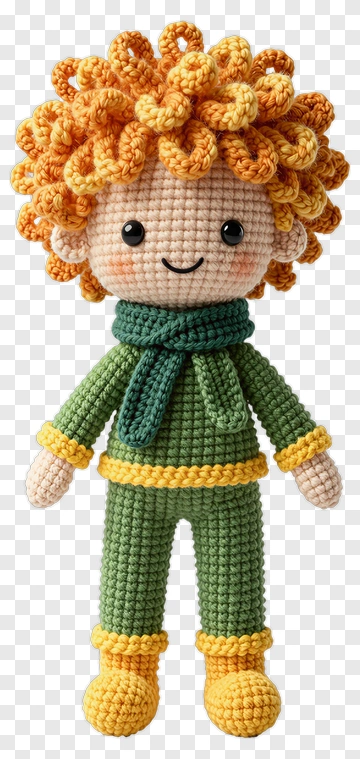 Cute Crochet Doll With Orange Hair PNG