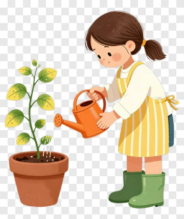 Girl Watering Plant With Watering Can PNG