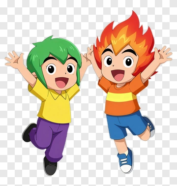 Two Jumping Cartoon Boys PNG