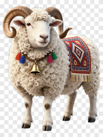 Cartoon Ram With Decorative Bell And Carpet PNG