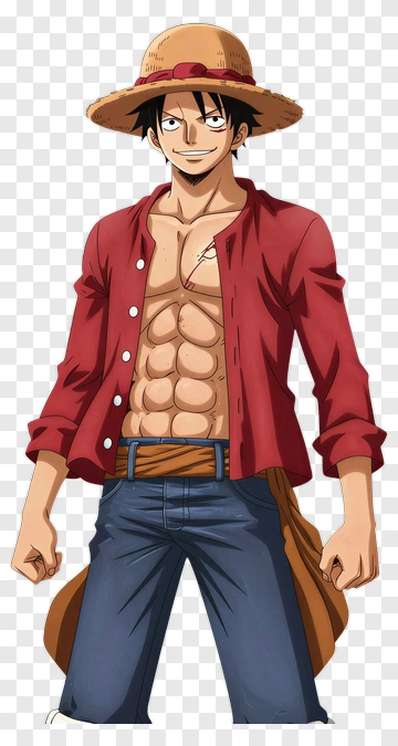 Monkey D Luffy In Red Shirt And Straw Hat PNG