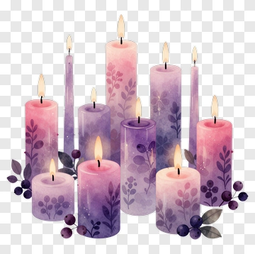 Watercolor Candles With Berries PNG