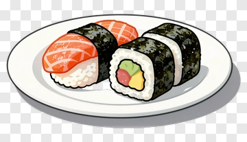 Sushi Plate With Salmon And Maki Roll PNG