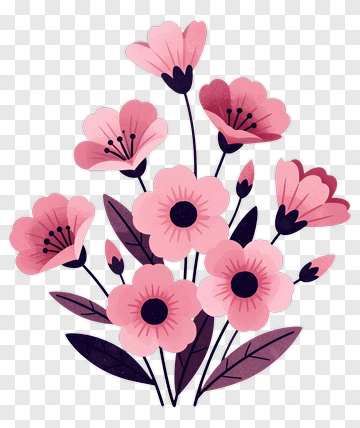 Pink Flowers With Purple Leaves PNG