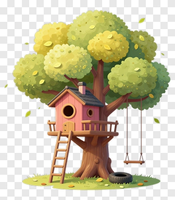 Cozy Treehouse With Swing And Ladder PNG