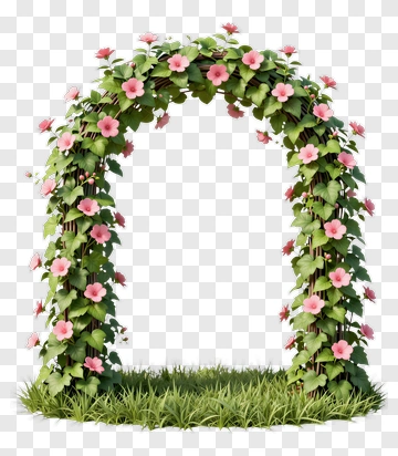 Pink Flower Arch With Green Leaves PNG
