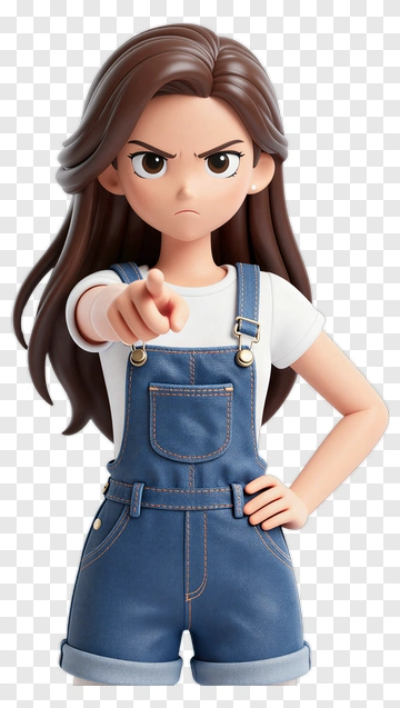 Girl In Overalls Pointing Assertively PNG