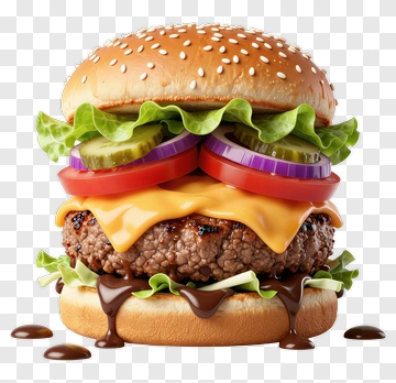 Juicy Hamburger With Cheese And Fresh Toppings PNG