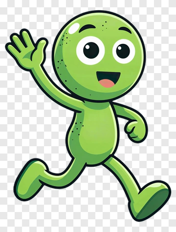 Green Cartoon Character Running And Waving PNG