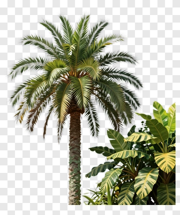 Tall Palm Tree With Tropical Leaves PNG